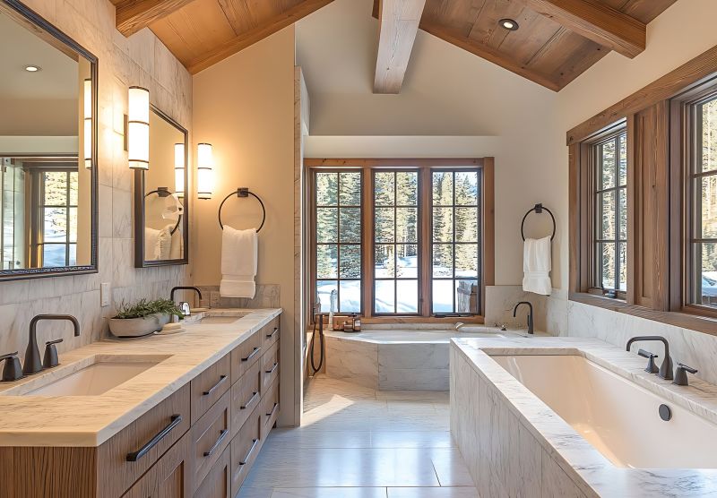 Contemporary bathroom with natural stone accents